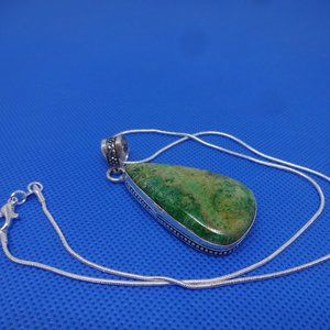 Stunning "GREEN CORAL FOSSIL PENDANT" Handmade Sterling on a 18" Chain  #77